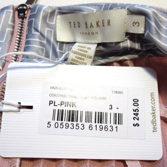 NWT Ted Baker Glaycie in Pink Satin Flared A-line Pleated Midi Skirt 3 / US 8 - Picture 2 of 3